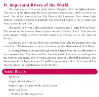 D. Important Rivers of the World Masters 18 and 19, Rivers of the the Source of a River Is the Point Where It Begins—Often in Highland Areas