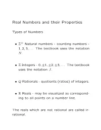 Real Numbers and Their Properties