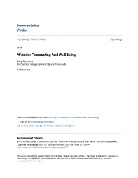 Affective Forecasting and Well Being