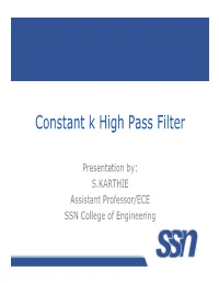 Constant K High Pass Filter