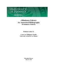 Emindanao Library an Annotated Bibliography (Preliminary Edition)