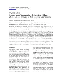 Original Article Comparison of Therapeutic Effects of Two Ccbs on Glaucoma and Analysis of Their Possible Mechanisms