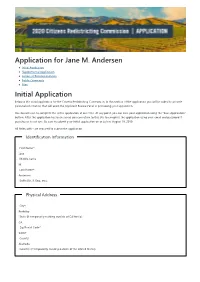 Application for Jane M. Andersen Initial Application