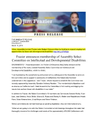 Frazier Announces Membership of Assembly Select Committee on Intellectual and Developmental Disabilities