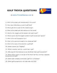 Golf Trivia Questions