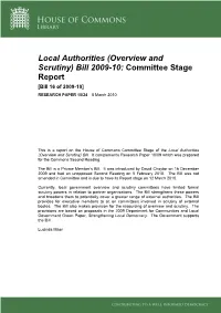 (Overview and Scrutiny) Bill 2009-10: Committee Stage Report [Bill 16 of 2009-10] RESEARCH PAPER 10/24 8 March 2010