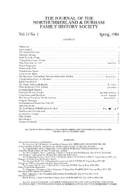 Vol. 11 No. 1 the JOURNAL of the NORTHUMBERLAND & DURHAM