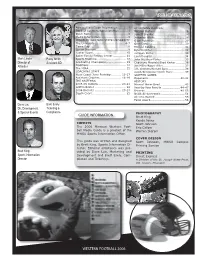 Western Football 2006 Table of Contents Guide Information