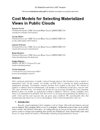 Cost Models for Selecting Materialized Views in Public Clouds