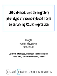GM-CSF Modulates the Migratory Phenotype of Vaccine-Induced T Cells by Enhancing CXCR3 Expression