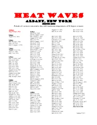 HEAT WAVES Albany, New York Since 1874 Periods of 3 Or More Consecutive Days with Maximum Temperatures of 90 Degrees Or More