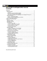 Microsoft® Frontpage® 2002 Tutorial Contents