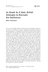 As Greek As It Gets: British Attempts to Recreate the Parthenon Marc Fehlmann