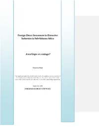 Foreign Direct Investment in Extractive Industries in Sub-Saharan Africa