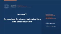 Lesson 7. Dynamical Systems: Introduction and Classification
