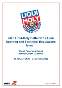 2020 Liqui-Moly Bathurst 12 Hour Sporting and Technical Regulations Issue 1