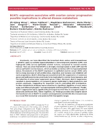 BCAT1 Expression Associates with Ovarian Cancer Progression: Possible Implications in Altered Disease Metabolism