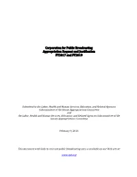 Corporation for Public Broadcasting Appropriation Request and Justification FY201 and FY201