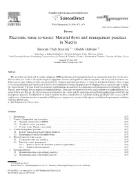 (E-Waste): Material Flows and Management Practices in Nigeria
