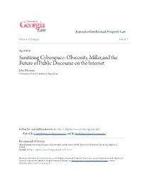 Obscenity, Miller,And the Future of Public Discourse on the Intemet John Tehranian University of Utah, S.J