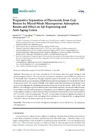 Preparative Separation of Flavonoids from Goji Berries by Mixed-Mode Macroporous Adsorption Resins and Eﬀect on Aβ-Expressing and Anti-Aging Genes