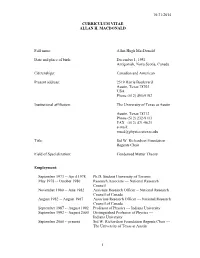 Allan Hugh Macdonald Date and Place of Birth