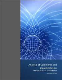 Analysis of Comments and Implementation of the Nih Public Access Policy 2008
