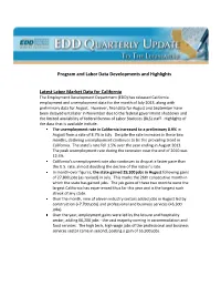 Program and Labor Data Developments and Highlights