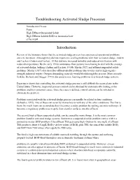 Troubleshooting Activated Sludge Processes Introduction