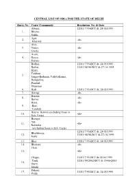 CENTRAL LIST of Obcs for the STATE of DELHI
