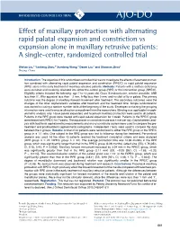 Effect of Maxillary Protraction with Alternating Rapid Palatal Expansion