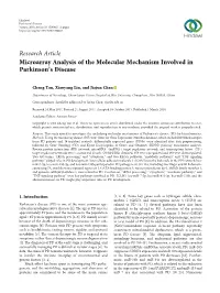 Research Article Microarray Analysis of the Molecular Mechanism Involved in Parkinson’S Disease