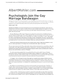 Albertmohler.Com – Psychologists Join the Gay Marriage Bandwagon