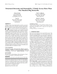 Structural Diversity and Homophily: a Study Across More Than One Hundred Big Networks
