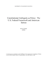 The US Federal Framework and American Samoa