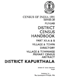 Village & Townwise Primary Census Abstract, Kapurthala, Part XII-A & B