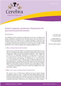 Autism in Genetic Syndromes: Implications for Assessment and Intervention