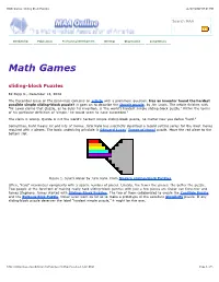 Math Games: Sliding Block Puzzles 11/07/2007 07:05 PM