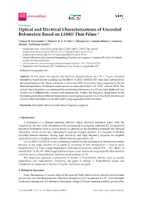 Optical and Electrical Characterizations of Uncooled Bolometers Based on LSMO Thin Films †