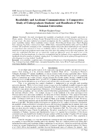 Readability and Academic Communication: a Comparative Study of Undergraduate Students’ and Handbook of Three Ghanaian Universities