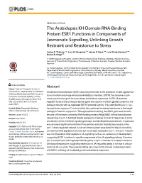 The Arabidopsis KH-Domain RNA-Binding Protein ESR1 Functions in Components of Jasmonate Signalling, Unlinking Growth Restraint and Resistance to Stress