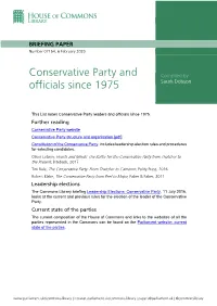 Conservative Party Leaders and Officials Since 1975