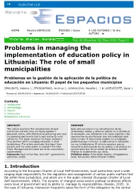 Problems in Managing the Implementation of Education Policy in Lithuania: the Role of Small Municipalities