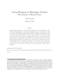 Doing Business in Emerging Markets the Beneﬁts of Being Private
