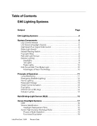 Table of Contents E46 Lighting Systems