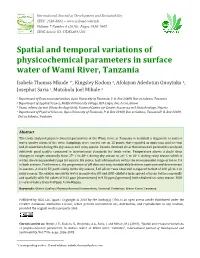 Spatial and Temporal Variations of Physicochemical Parameters in Surface Water of Wami River, Tanzania