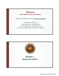 Welcome Module 1 History of ALDOT