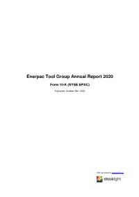 Enerpac Tool Group Annual Report 2020