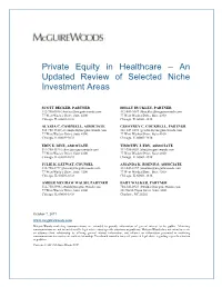Private Equity in Healthcare – an Updated Review of Selected Niche Investment Areas