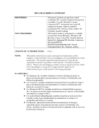 BETA BLOCKERS PA SUMMARY PREFERRED All Generic Products